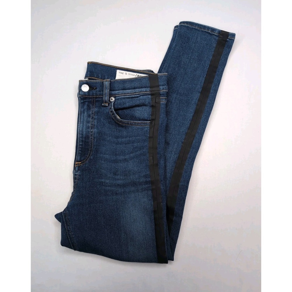 Rag & Bone Women's 29 High Rise Ankle Skinny Jeans Black Stripe Kinfolk Tux